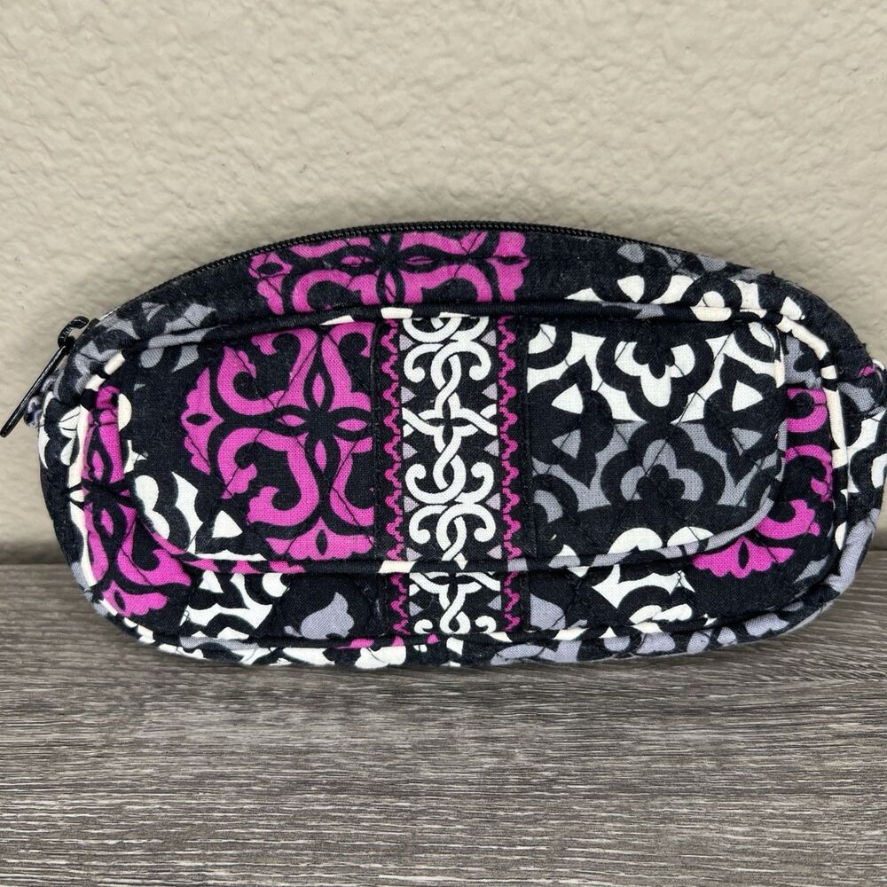 VERA BRADLEY Zip Travel Mirror Cosmetic Case Canterberry Magenta Black